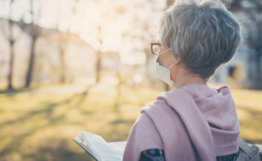 Mask Older Woman Reading